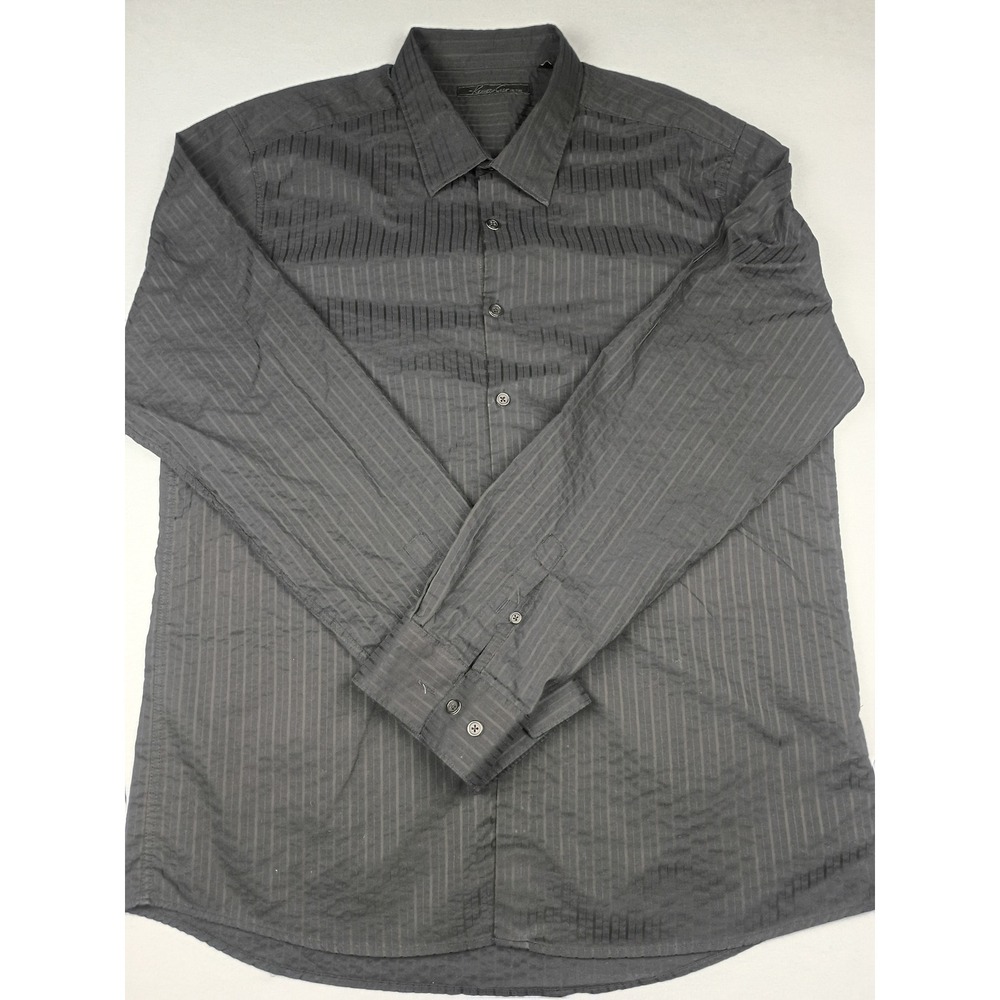 Kenneth Cole Reaction Mens XL Black Striped Textured Button Down Shirt L/S
